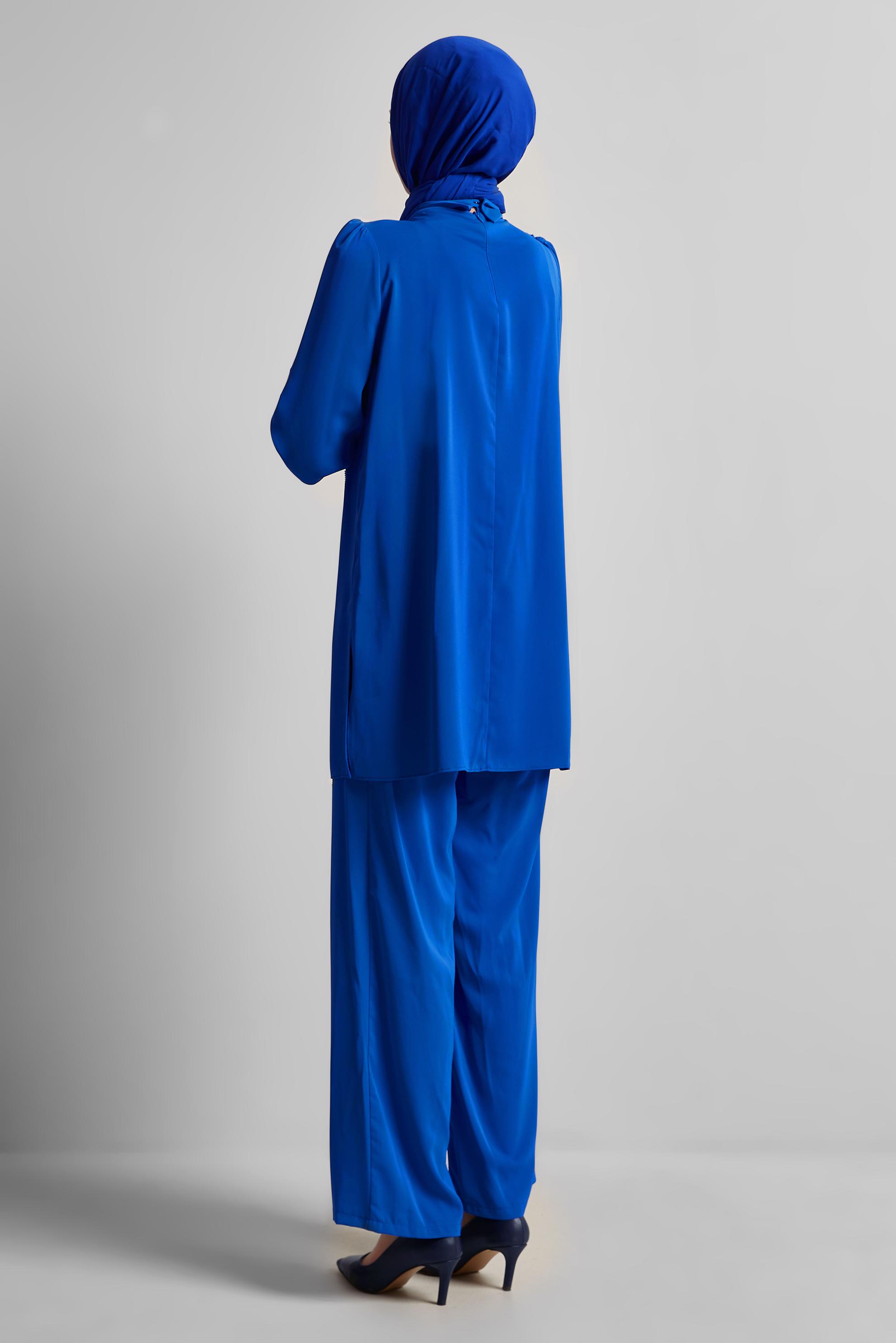 Vêtements hijab BLEU MARINE COSTUME PANTALON BRODÉ GEMME 45669