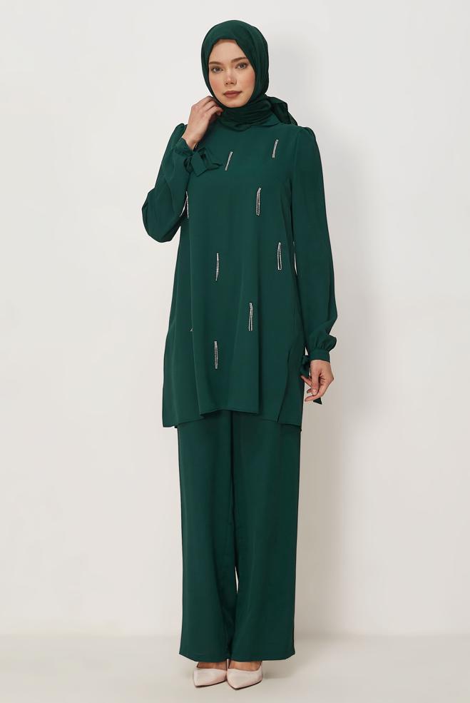 Vêtements hijab VERT ENSEMBLE PANTALON BRODÉ GEMME 45669 - ALVİNA