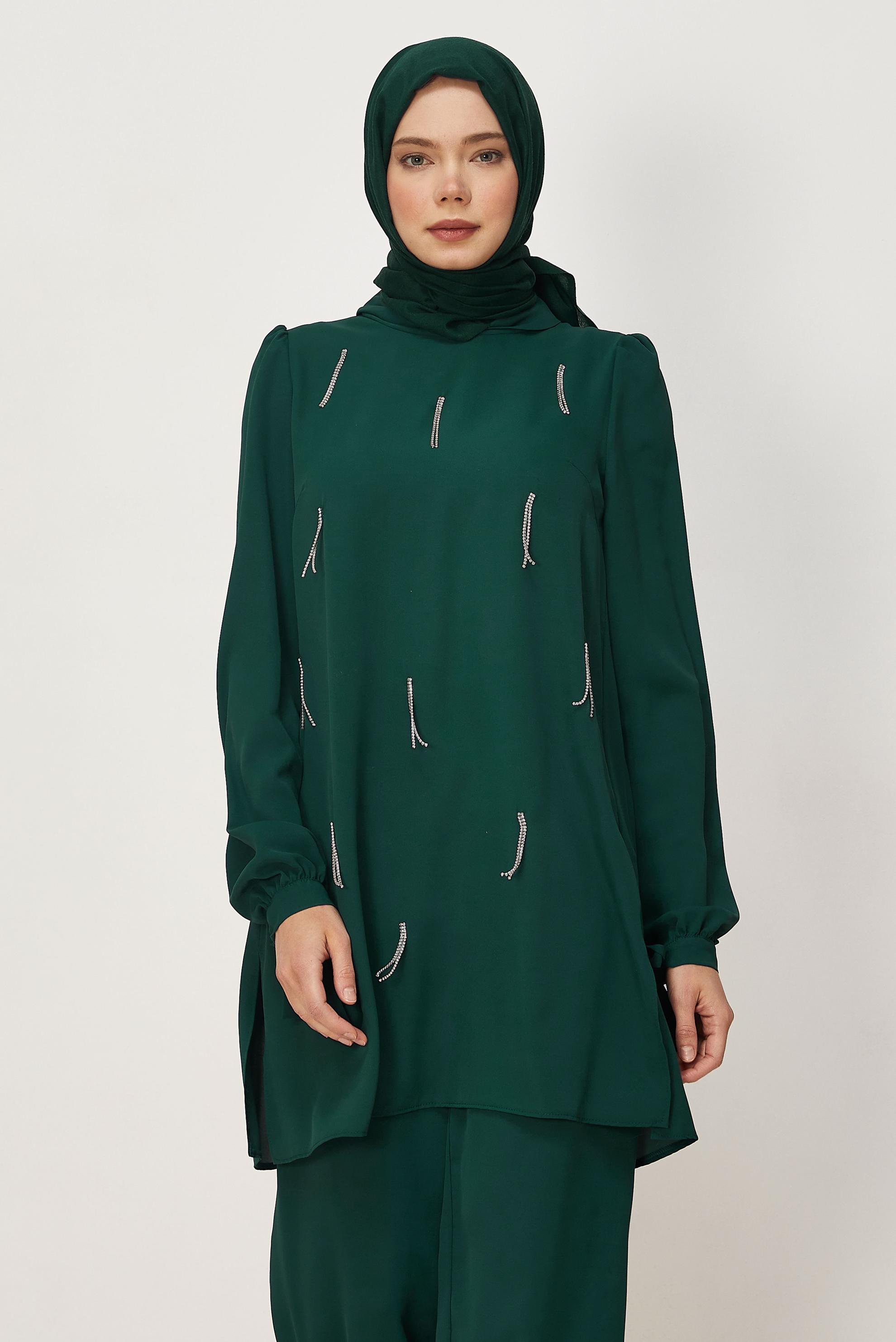 Vêtements hijab VERT ENSEMBLE PANTALON BRODÉ GEMME 45669