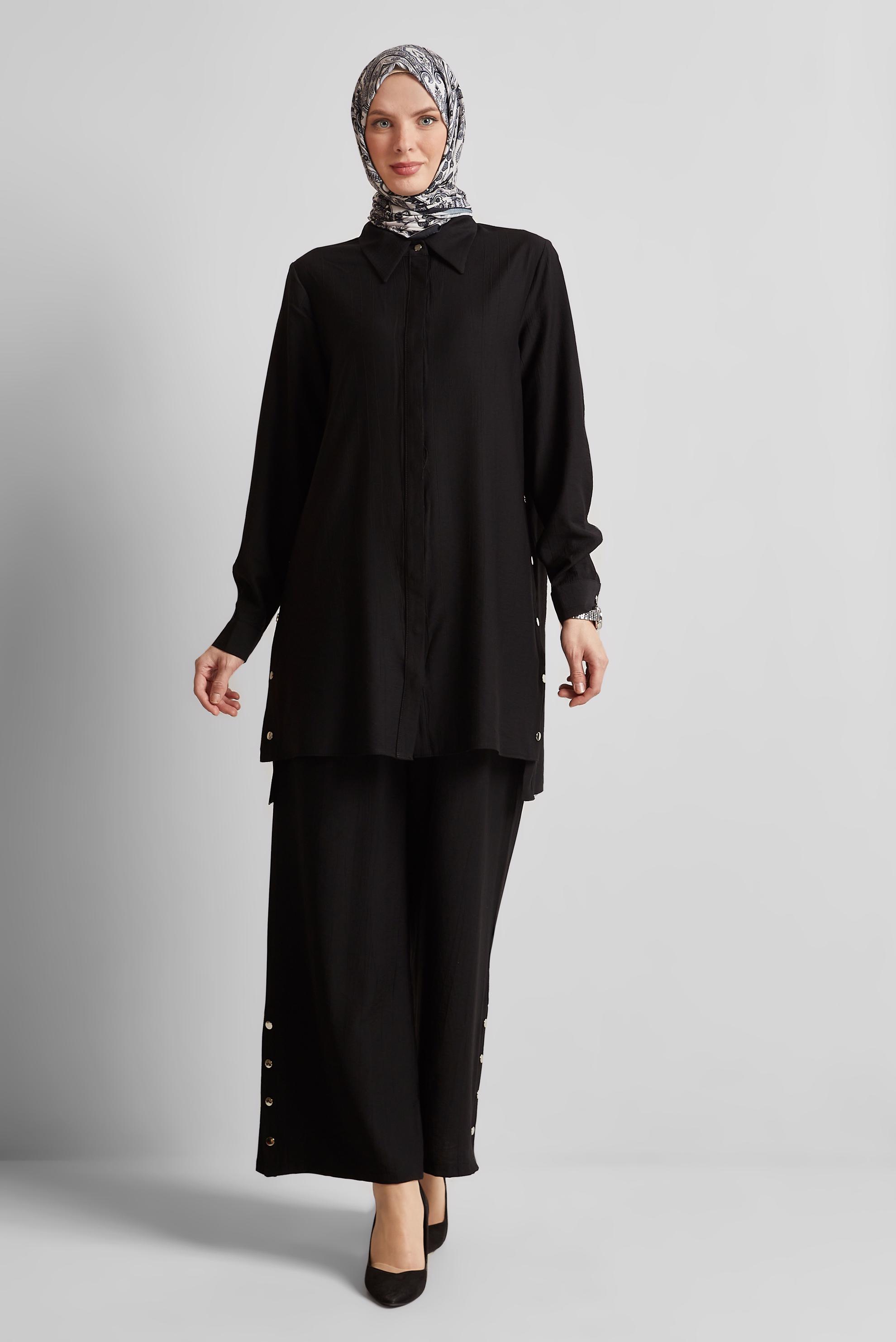 Tesettür giyim SİYAH ÇITÇITLI PANTOLONLU TAKIM 45678