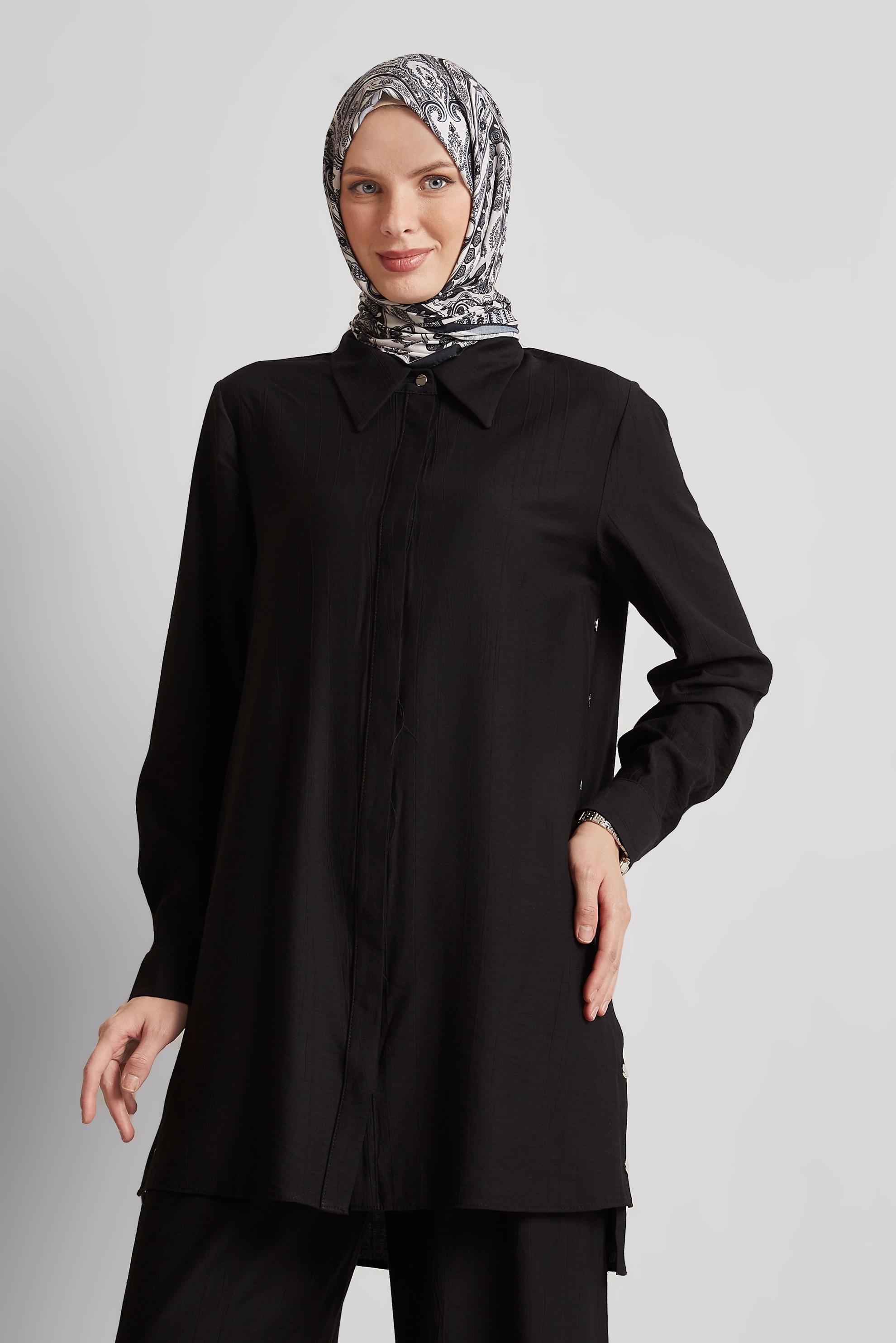 Tesettür giyim SİYAH ÇITÇITLI PANTOLONLU TAKIM 45678