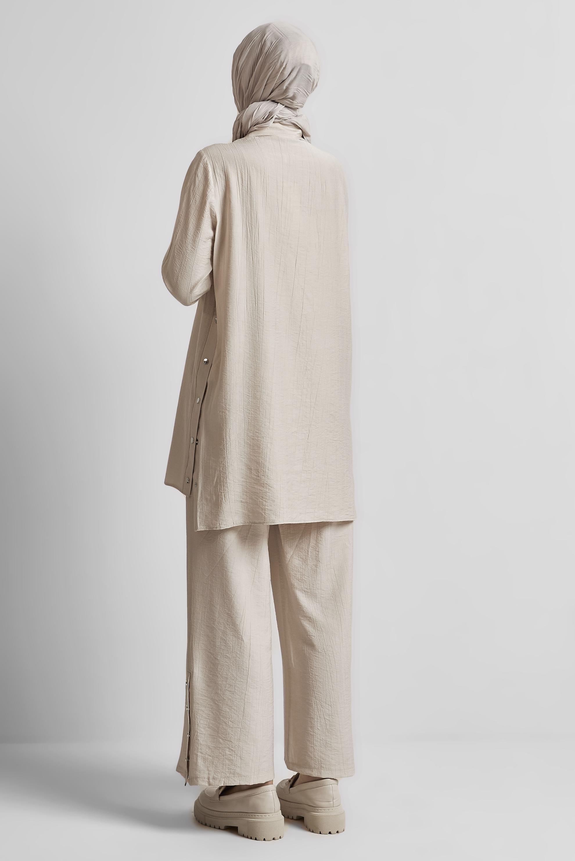 Tesettür giyim BEJ ÇITÇITLI PANTOLONLU TAKIM 45678