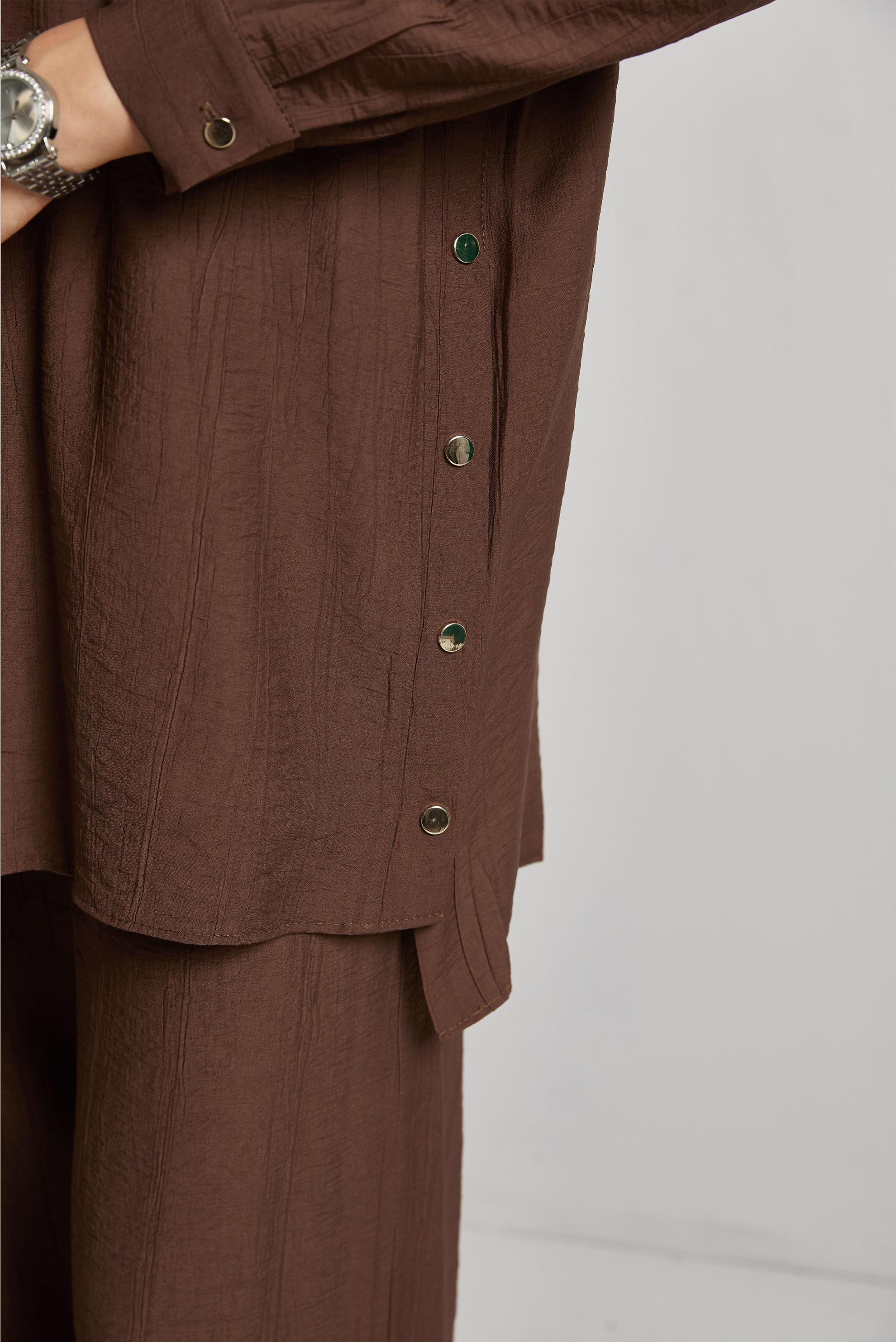 Tesettür giyim KAHVE ÇITÇITLI PANTOLONLU TAKIM 45678