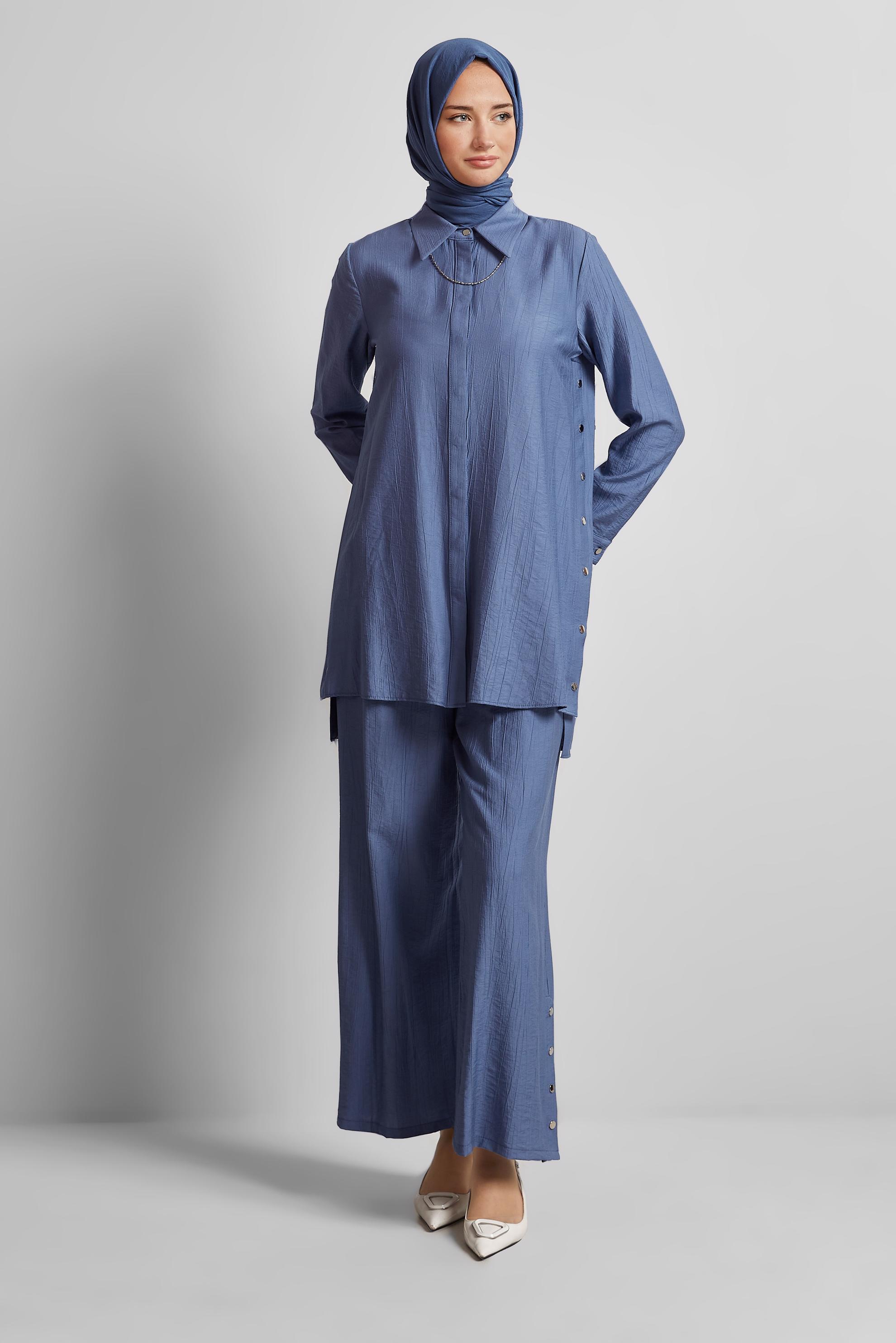 Tesettür giyim LACİVERT ÇITÇITLI PANTOLONLU TAKIM 45678