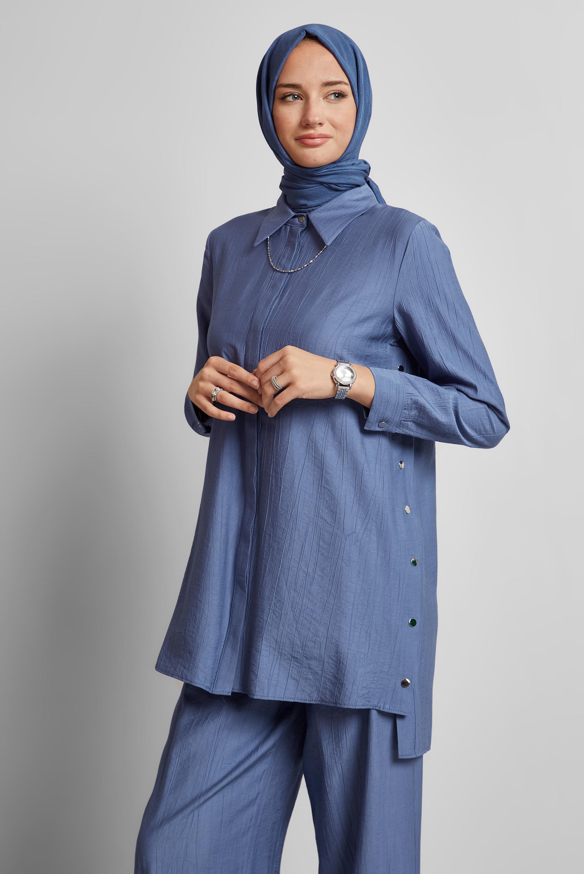 Tesettür giyim LACİVERT ÇITÇITLI PANTOLONLU TAKIM 45678