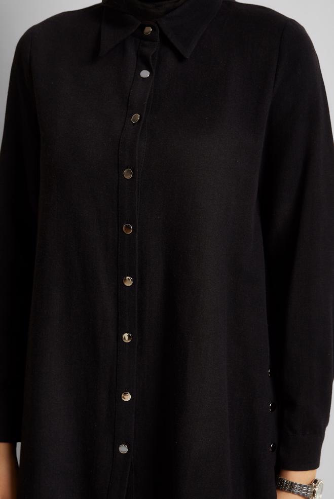 Tesettür giyim SİYAH KETEN EFEKTLİ PANTOLONLU TAKIM 45688 - ALVİNA