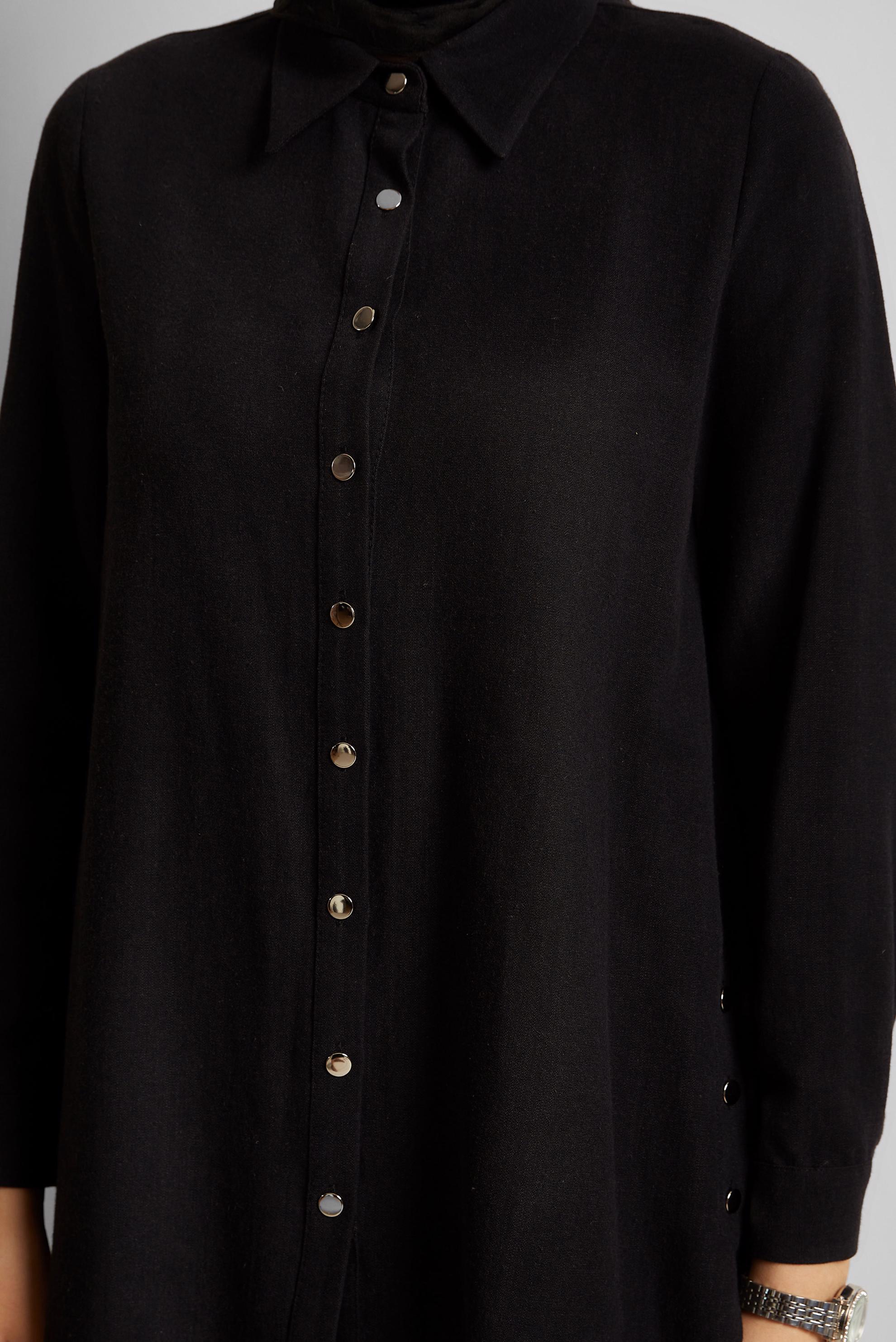 Tesettür giyim SİYAH KETEN EFEKTLİ PANTOLONLU TAKIM 45688