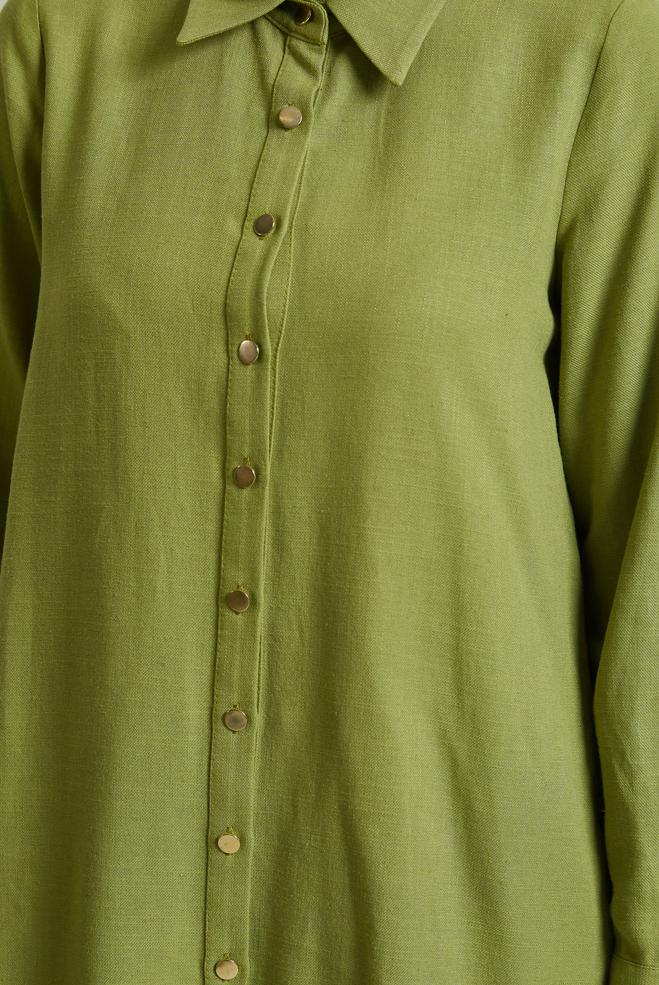 Tesettür giyim YEŞİL KETEN EFEKTLİ PANTOLONLU TAKIM 45688 - ALVİNA