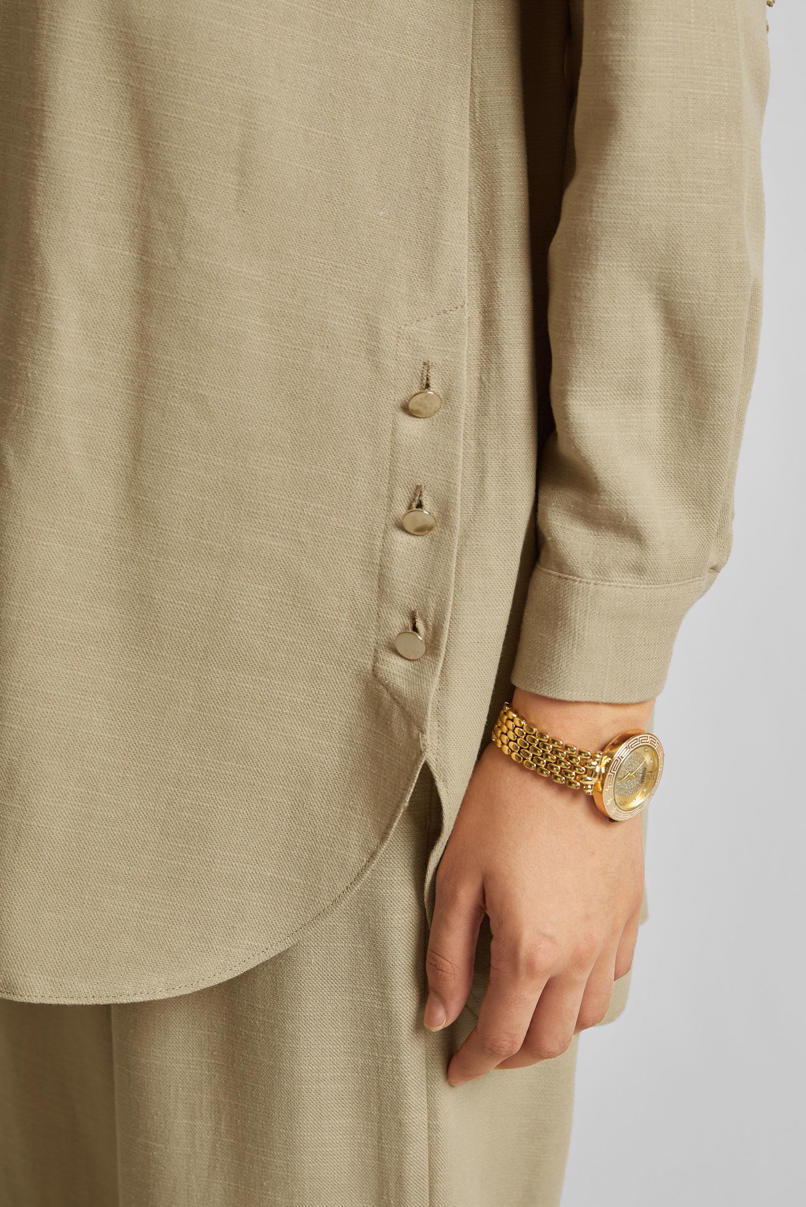 Tesettür giyim KAHVE KETEN EFEKTLİ PANTOLONLU TAKIM 45688