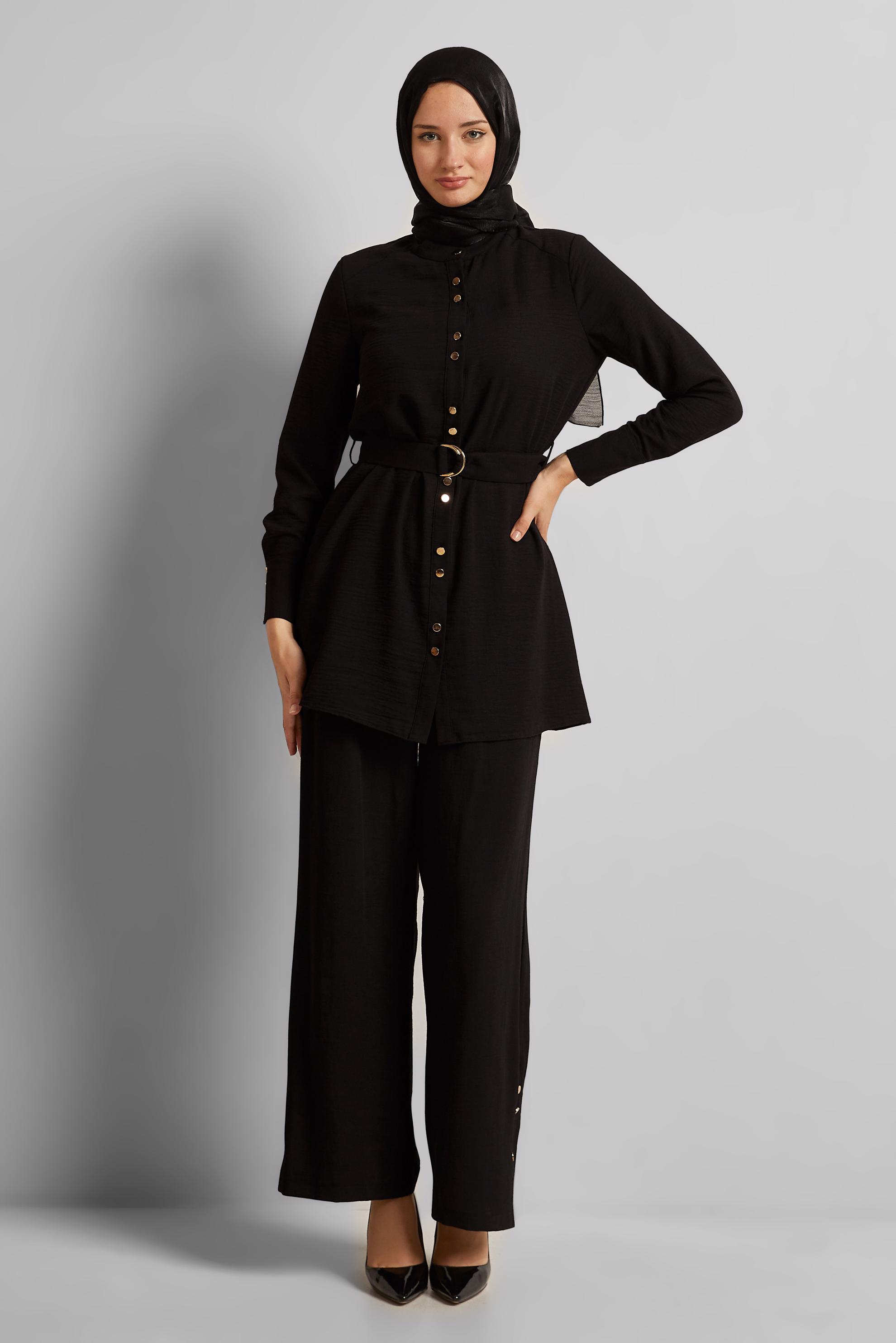 Vêtements hijab NOIR COSTUME PANTALON CEINTURÉ 45705