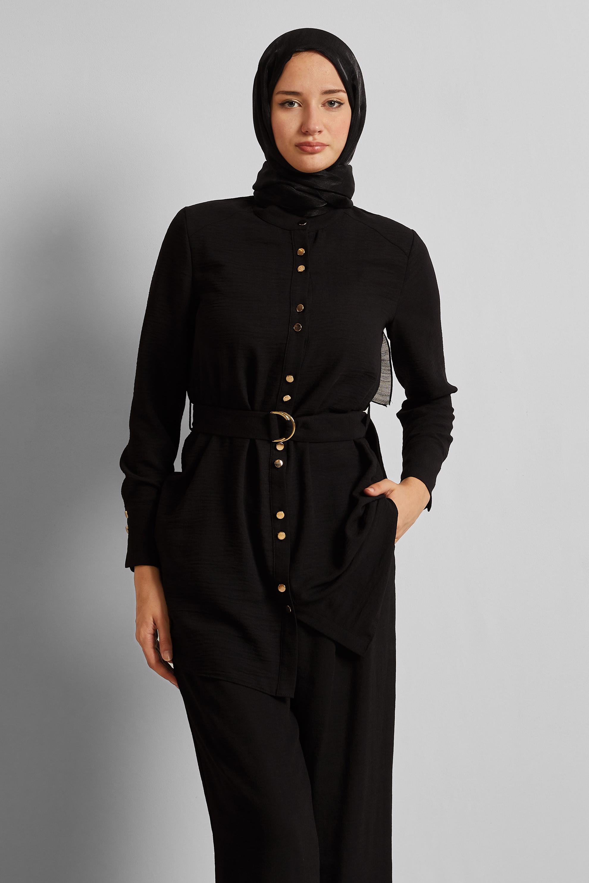 Vêtements hijab NOIR COSTUME PANTALON CEINTURÉ 45705