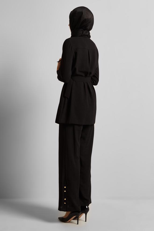 Tesettür giyim SİYAH KEMERLİ PANTOLONLU TAKIM 45705 - ALVİNA