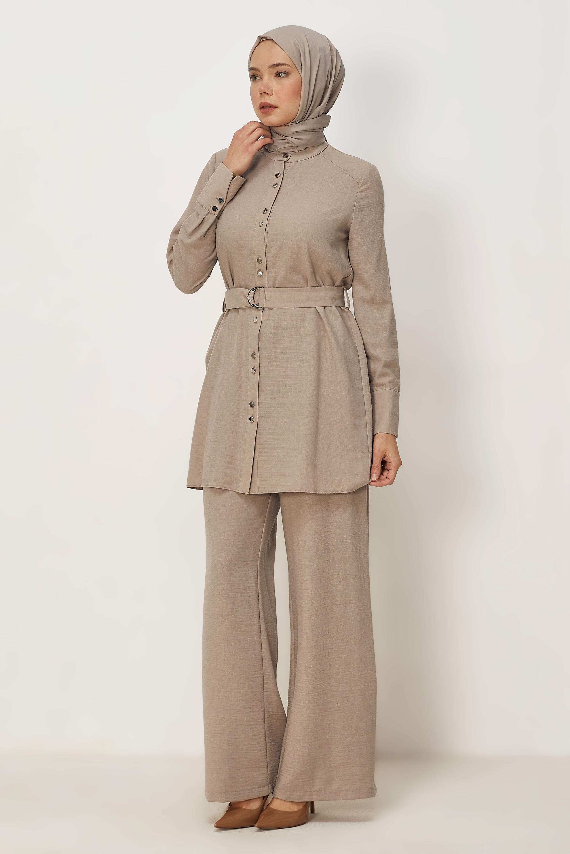 Vêtements hijab BEIGE ENSEMBLE PANTALON CEINTURÉ 45705