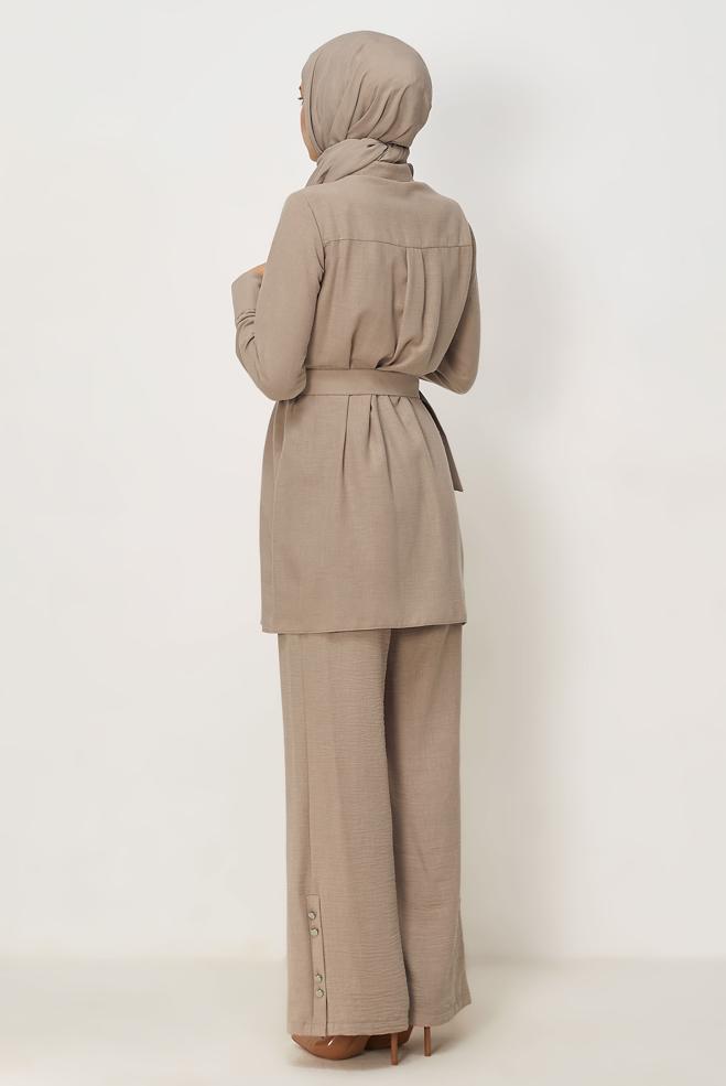 Vêtements hijab BEIGE ENSEMBLE PANTALON CEINTURÉ 45705 - ALVİNA