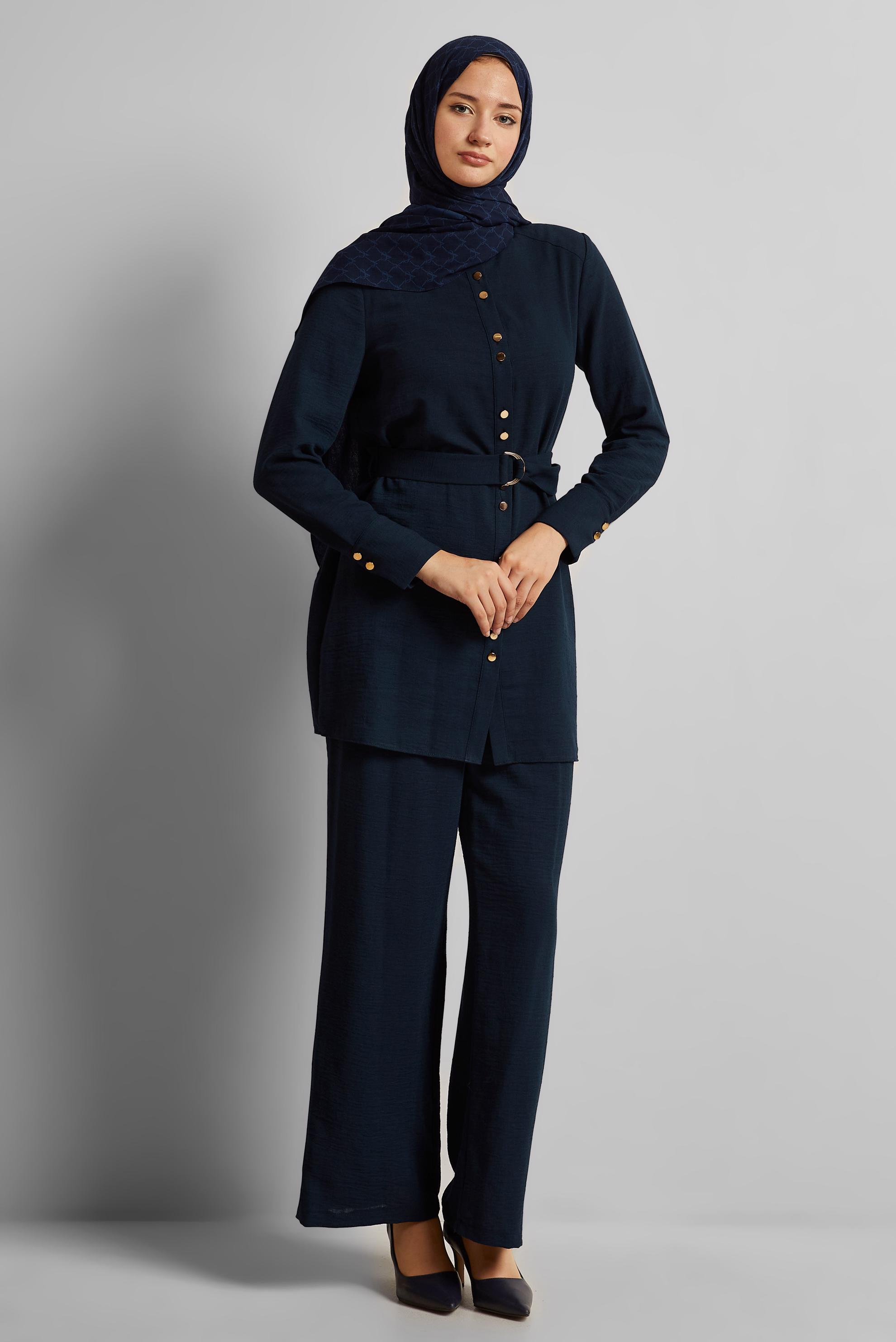 Vêtements hijab BLEU MARINE COSTUME PANTALON CEINTURÉ 45705