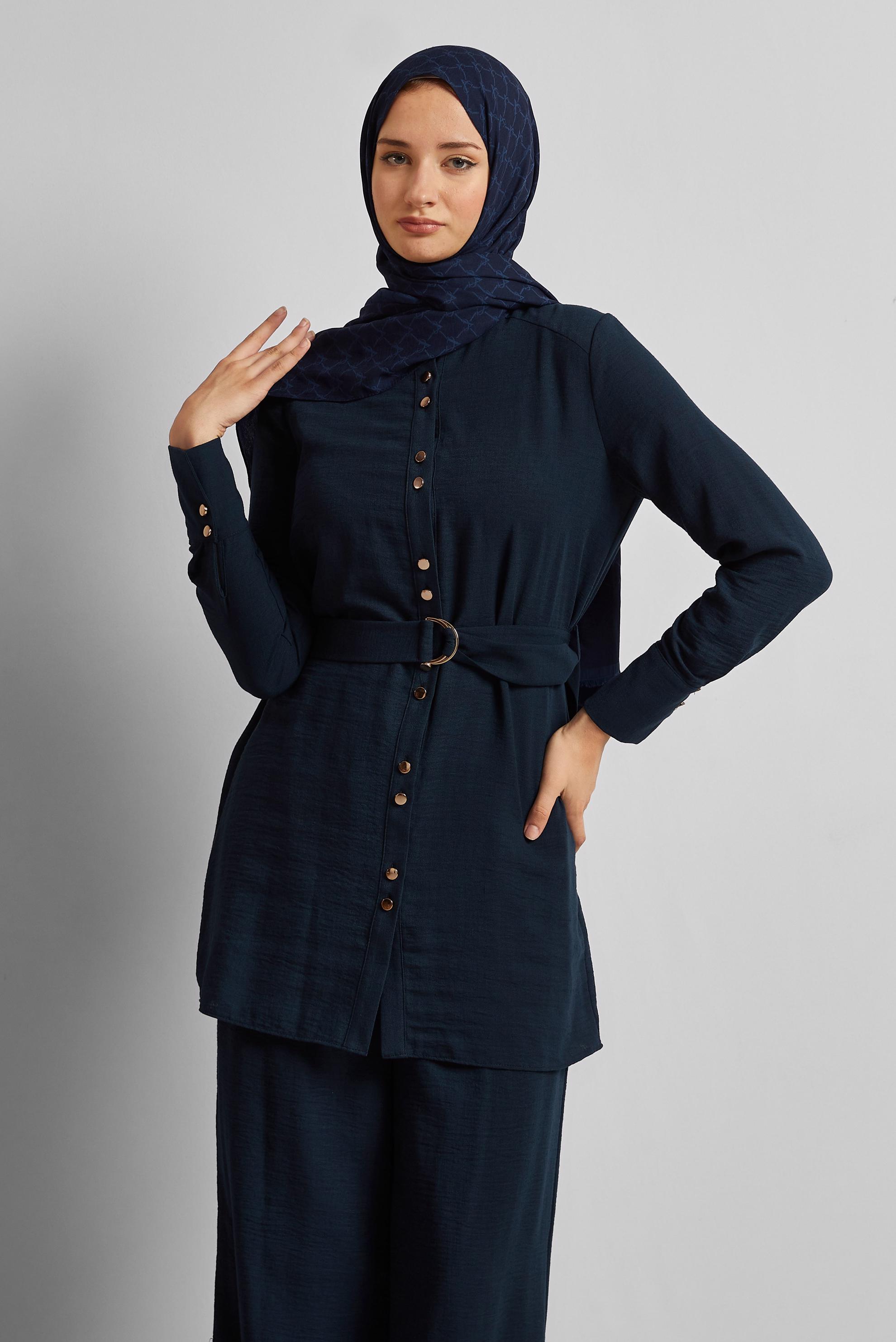 Vêtements hijab BLEU MARINE COSTUME PANTALON CEINTURÉ 45705