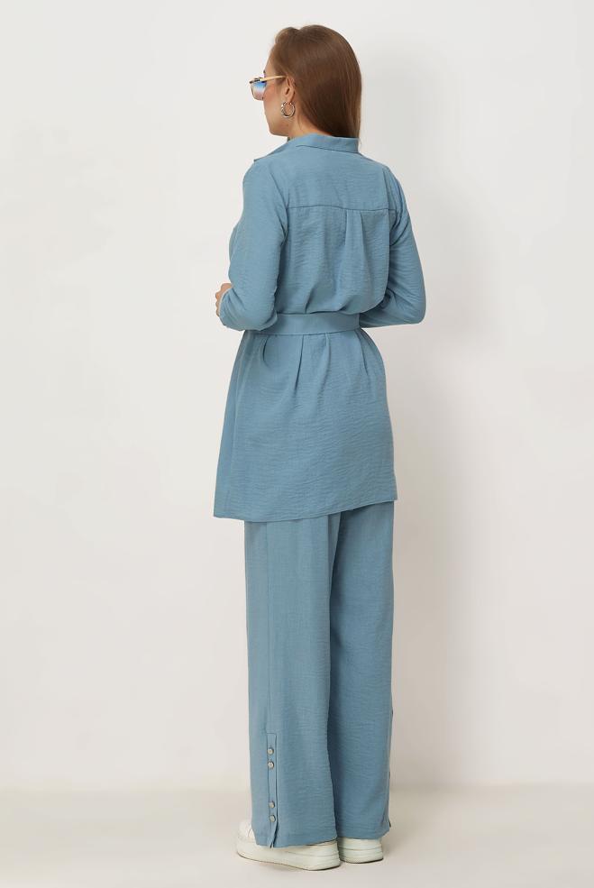 Vêtements hijab BEIGE ENSEMBLE PANTALON CEINTURÉ 45705 - ALVİNA