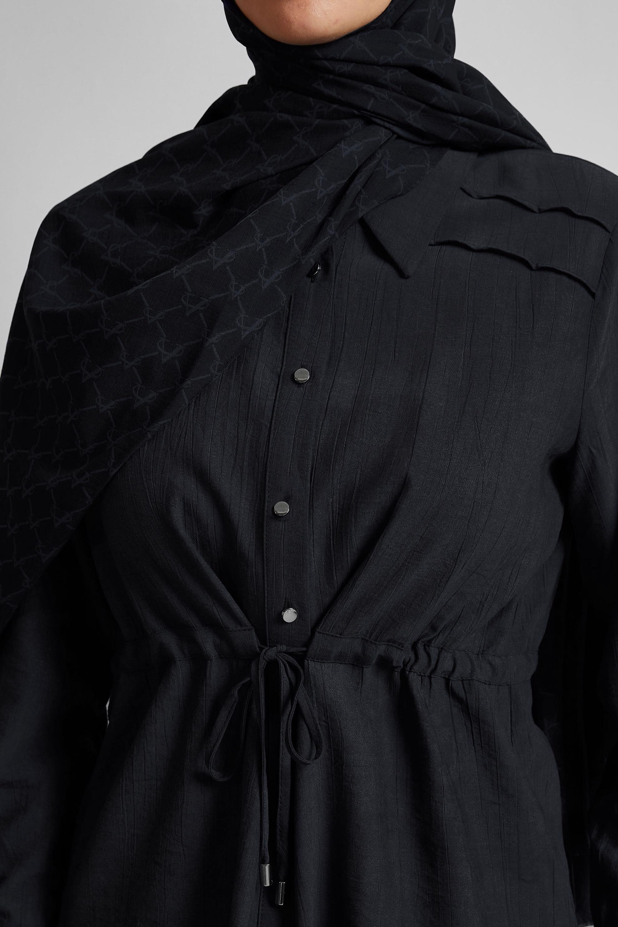 Tesettür giyim SİYAH BELİ BÜZGÜLÜ PANTOLONLU TAKIM 45713