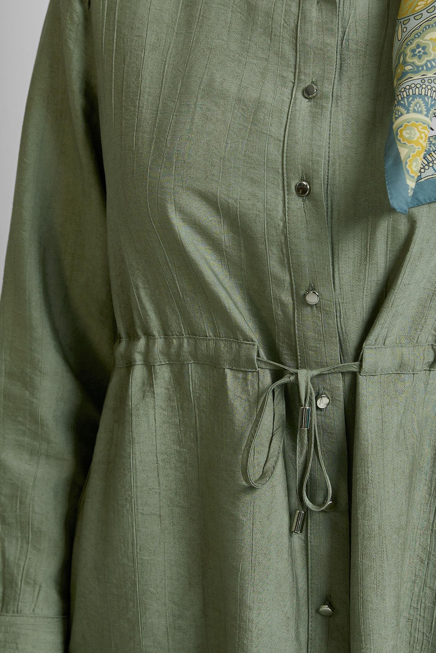 Tesettür giyim HAKİ BELİ BÜZGÜLÜ PANTOLONLU TAKIM 45713