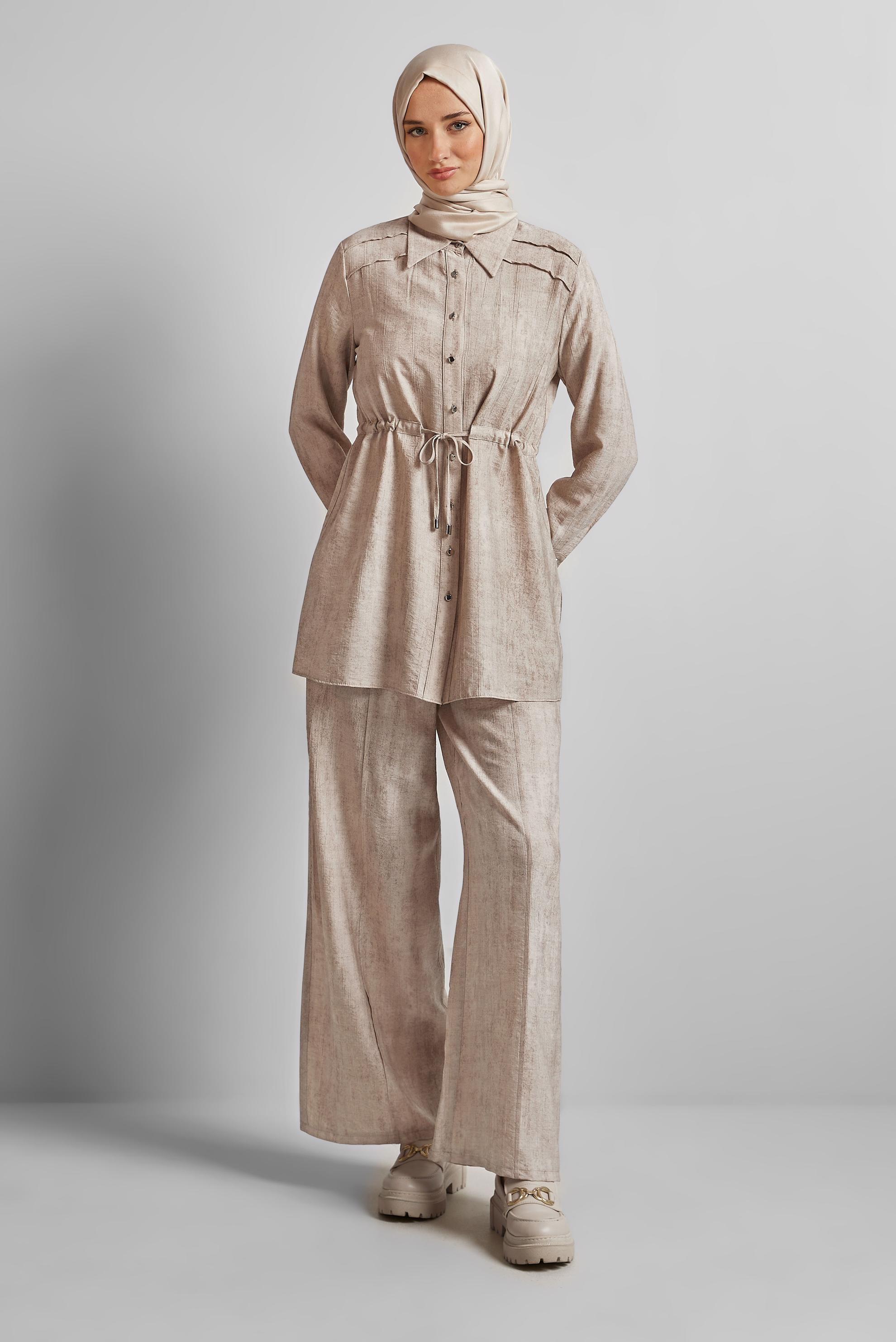 Vêtements hijab BEIGE COSTUME PANTALON TAILLE SMOCKÉE 45713