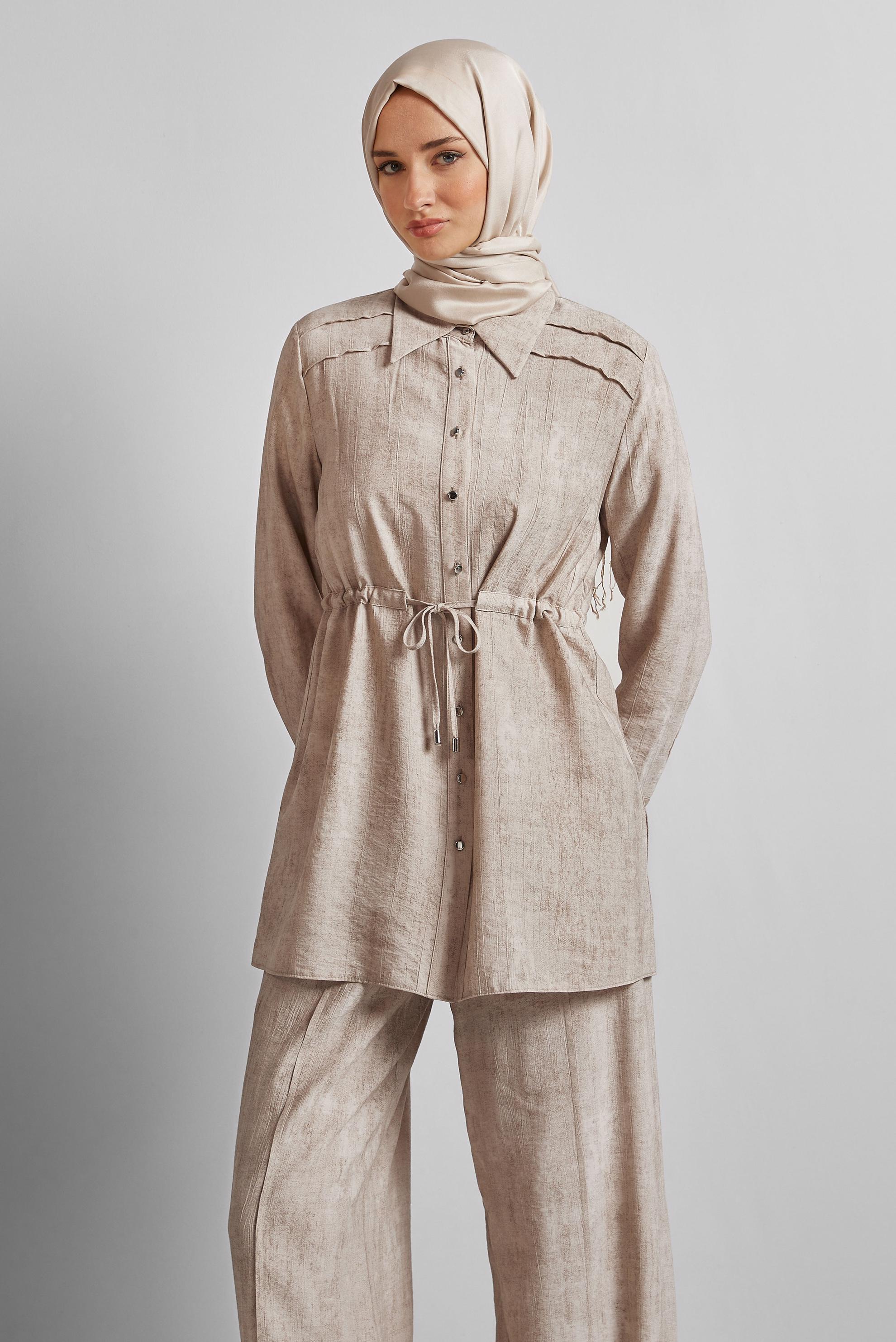 Vêtements hijab BEIGE COSTUME PANTALON TAILLE SMOCKÉE 45713