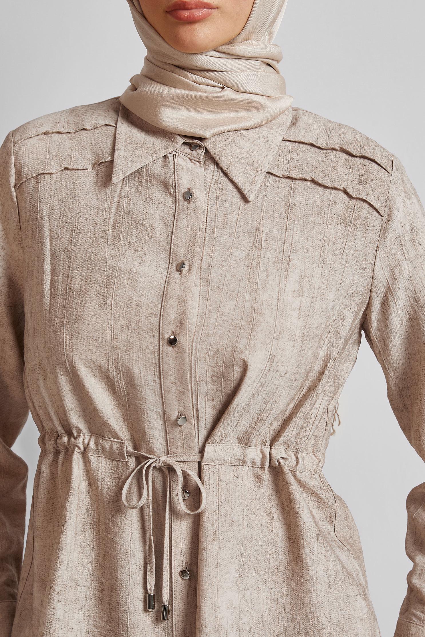 Vêtements hijab BEIGE COSTUME PANTALON TAILLE SMOCKÉE 45713