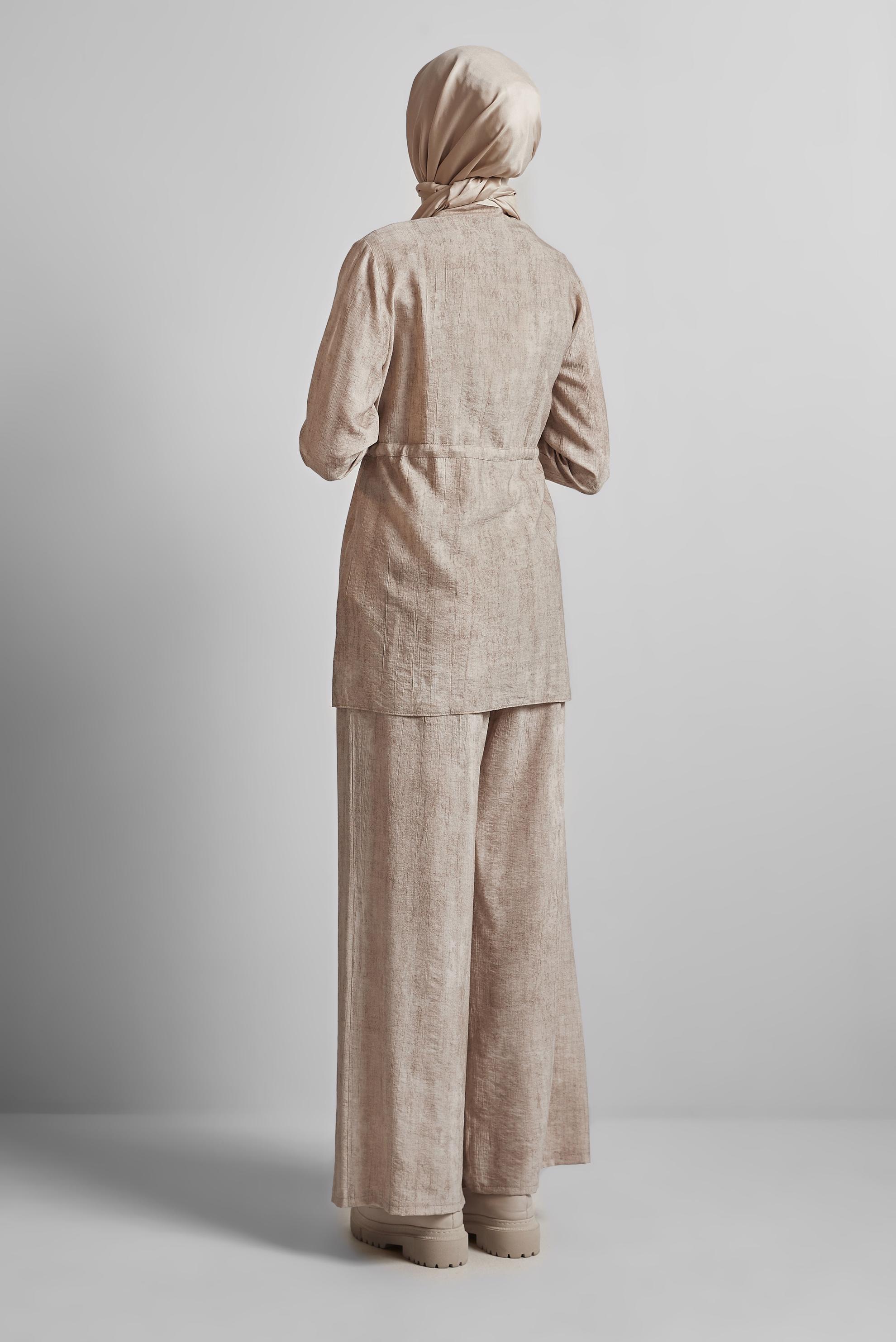Vêtements hijab BEIGE COSTUME PANTALON TAILLE SMOCKÉE 45713