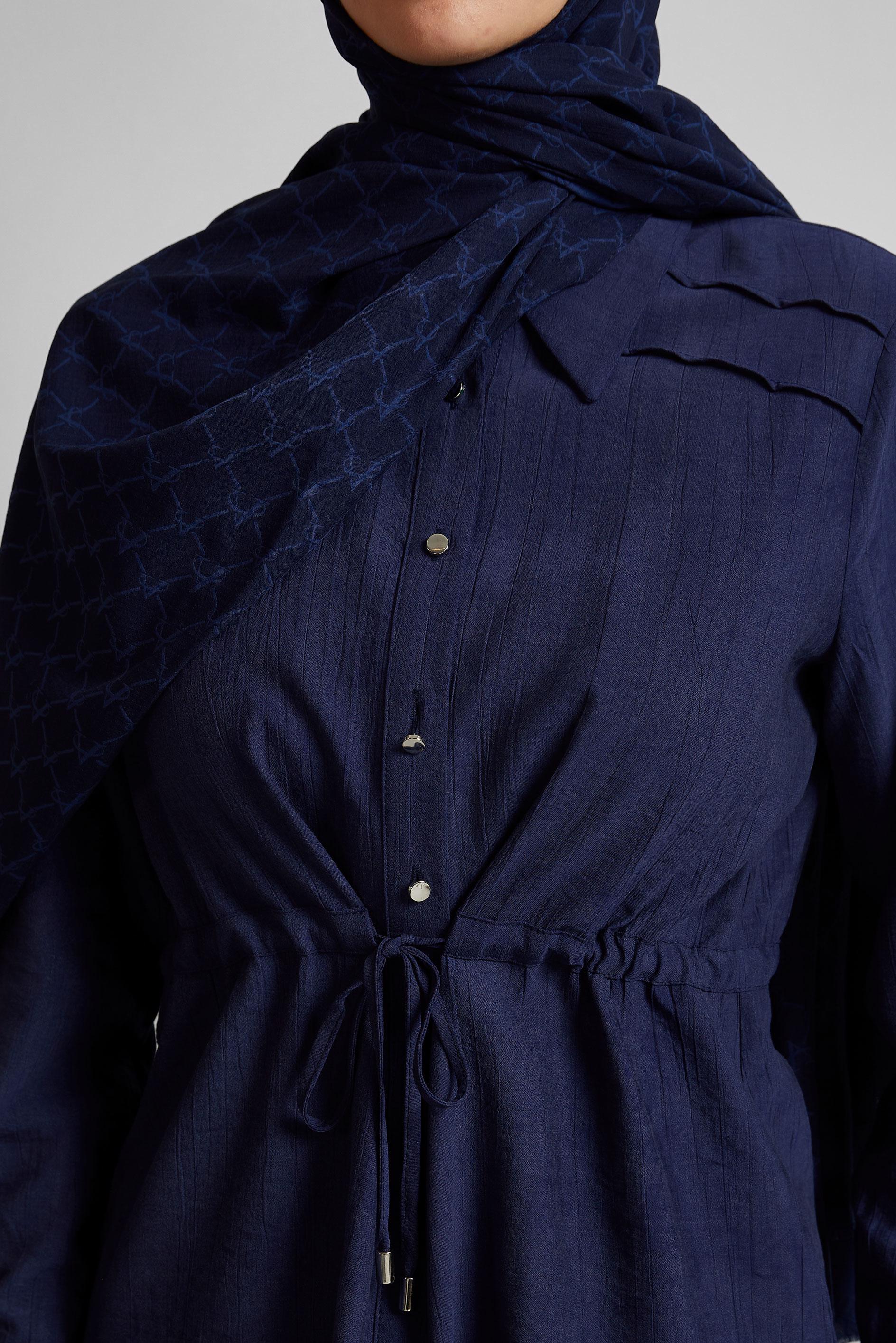 Tesettür giyim LACİVERT BELİ BÜZGÜLÜ PANTOLONLU TAKIM 45713