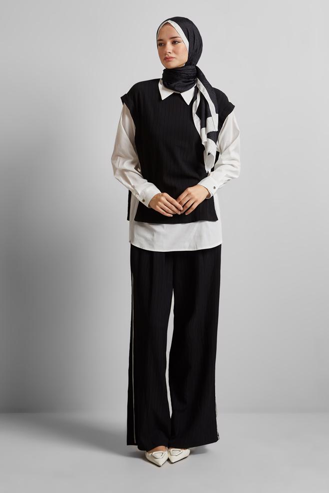 Tesettür giyim SİYAH GÖMLEK YAKA PANTOLONLU TAKIM 45754 - ALVİNA