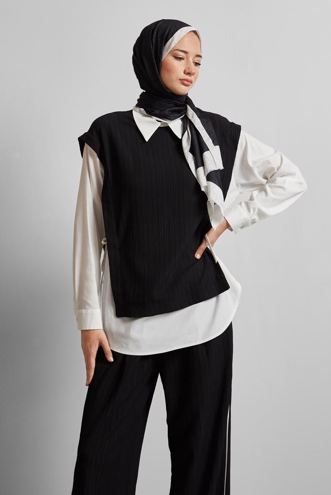 Tesettür giyim SİYAH GÖMLEK YAKA PANTOLONLU TAKIM 45754 - ALVİNA