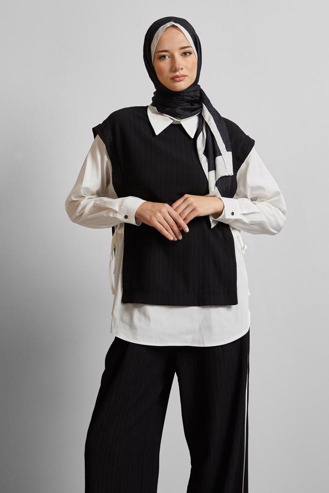 Tesettür giyim SİYAH GÖMLEK YAKA PANTOLONLU TAKIM 45754 - ALVİNA