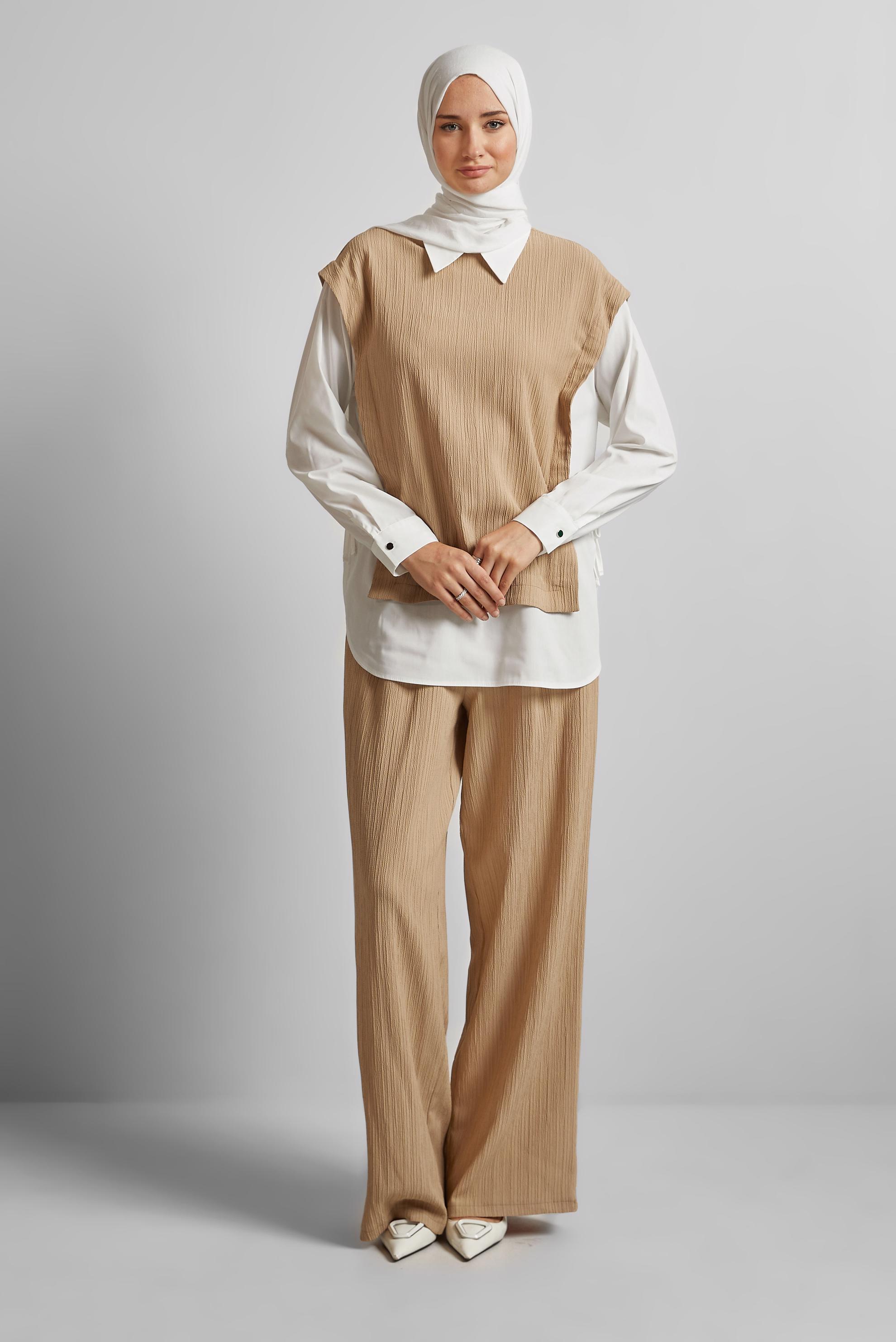 Vêtements hijab BRUN COSTUME PANTALON COL CHEMISE 45754