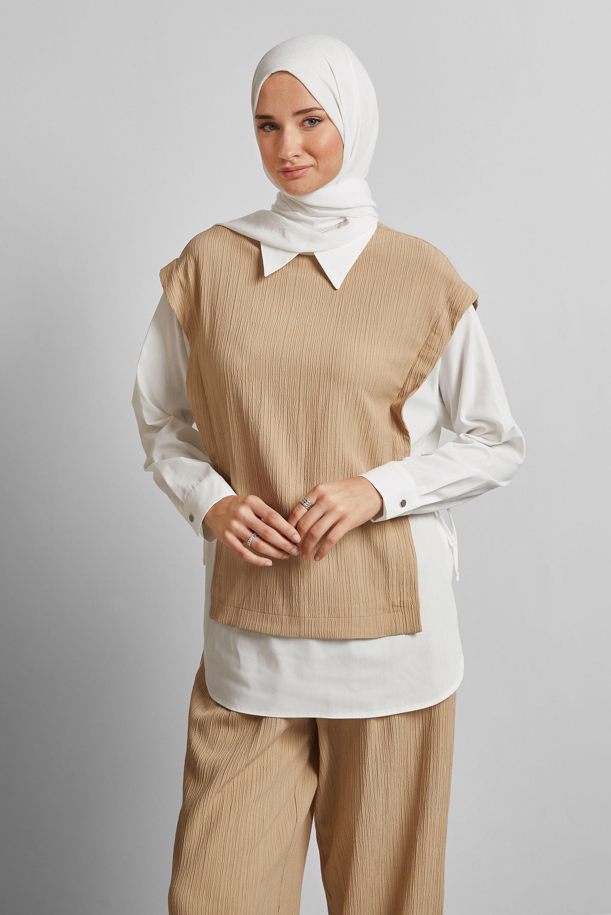 Vêtements hijab BRUN COSTUME PANTALON COL CHEMISE 45754