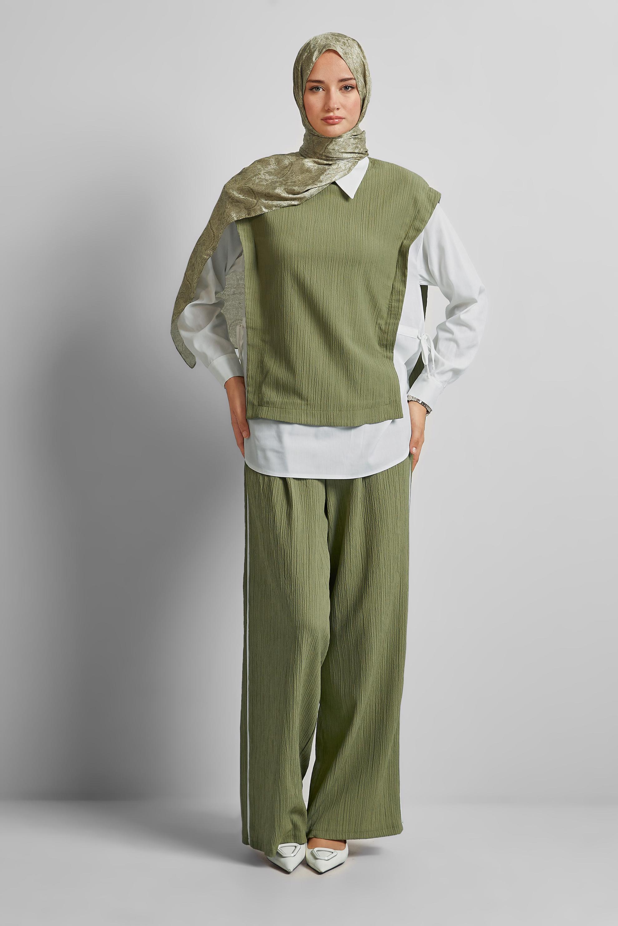 Hijab clothing KHAKI SHIRT COLLAR PANTS SUIT 45754