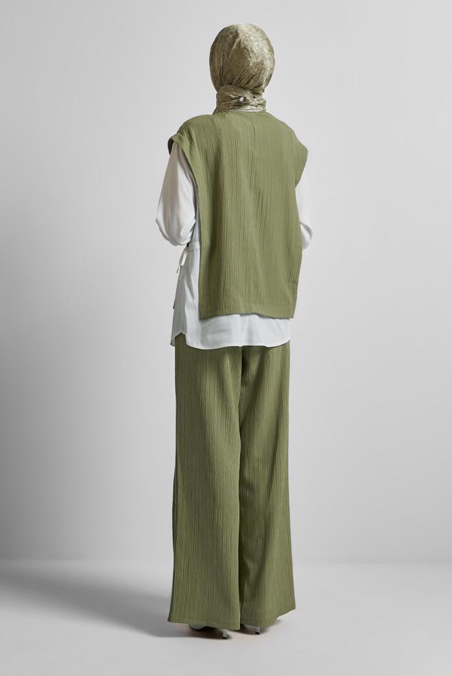 Tesettür giyim HAKİ GÖMLEK YAKA PANTOLONLU TAKIM 45754 - ALVİNA