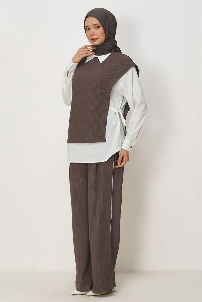 Vêtements hijab VISON ENSEMBLE PANTALON COL CHEMISE 45754 - ALVİNA