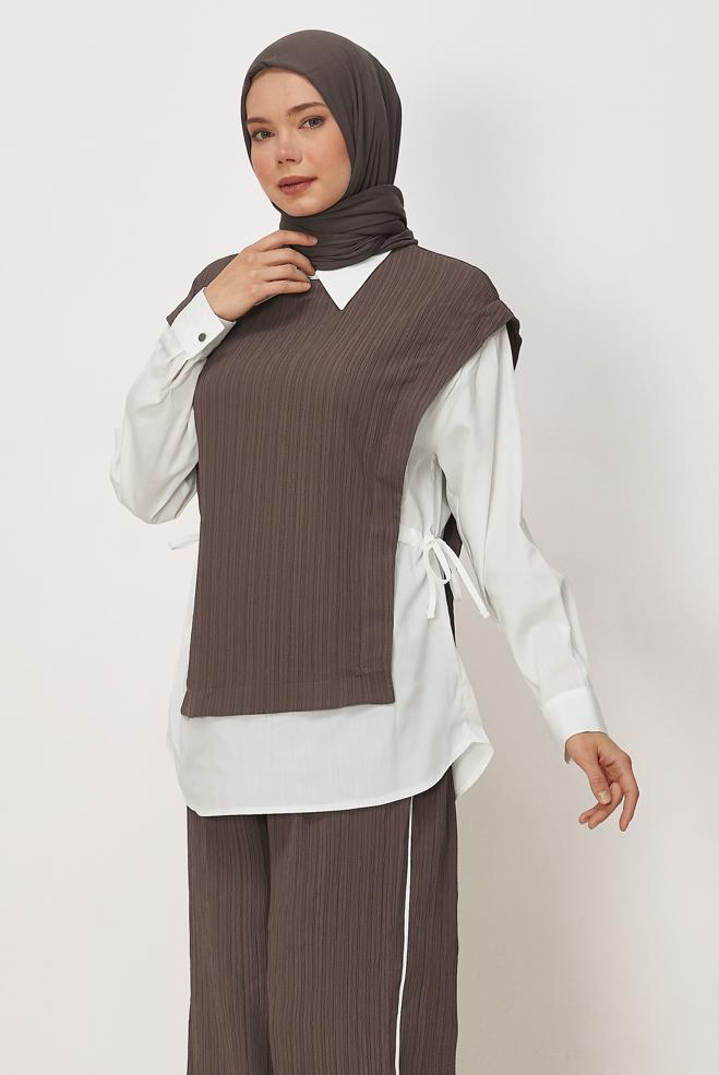 Vêtements hijab VISON ENSEMBLE PANTALON COL CHEMISE 45754 - ALVİNA