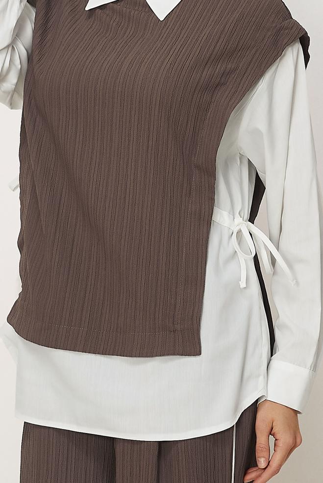 Vêtements hijab VISON ENSEMBLE PANTALON COL CHEMISE 45754 - ALVİNA