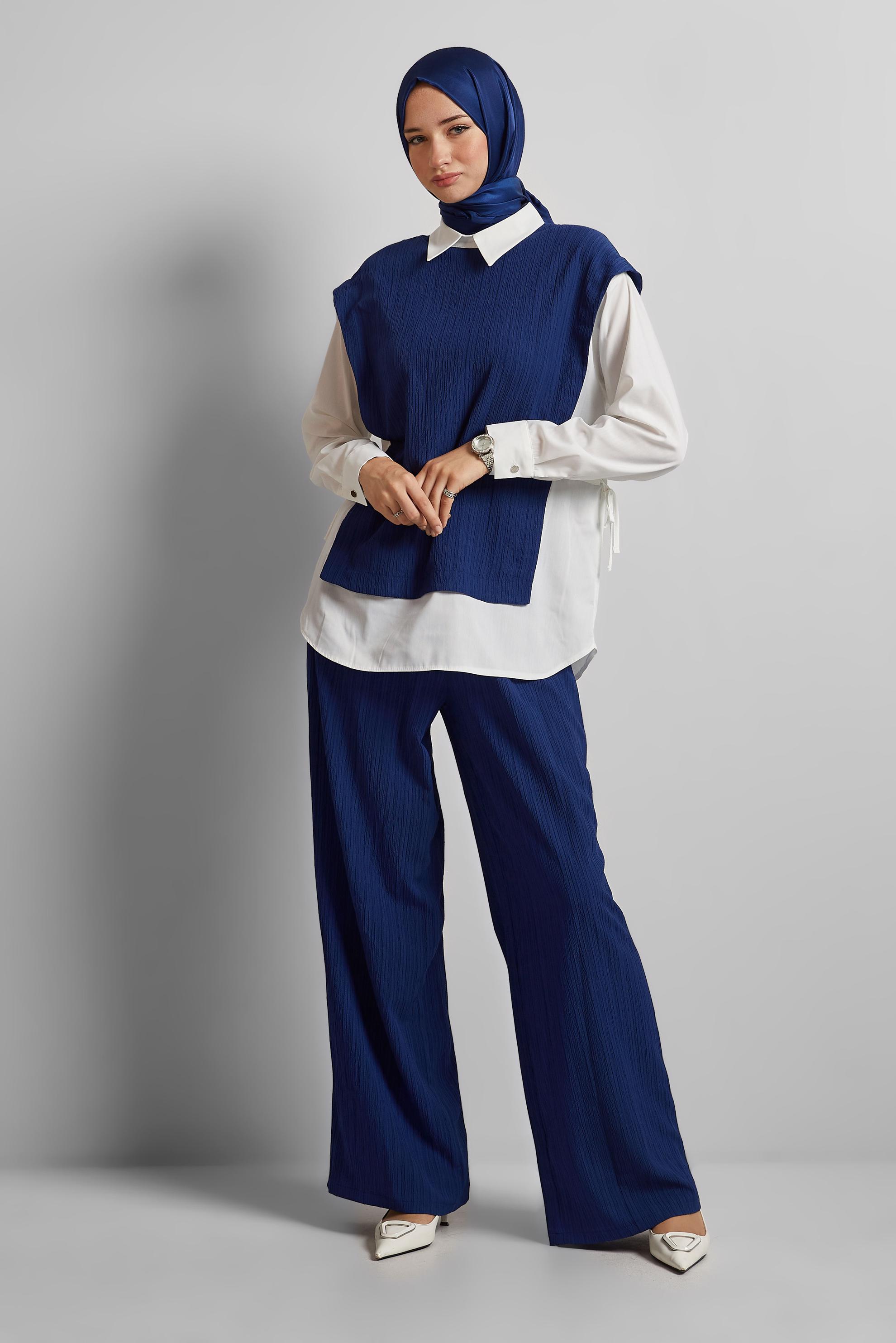 Hijab clothing NAVY BLUE SHIRT COLLAR PANTS SUIT 45754