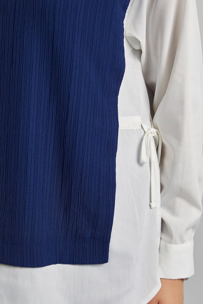 Tesettür giyim LACİVERT GÖMLEK YAKA PANTOLONLU TAKIM 45754 - ALVİNA