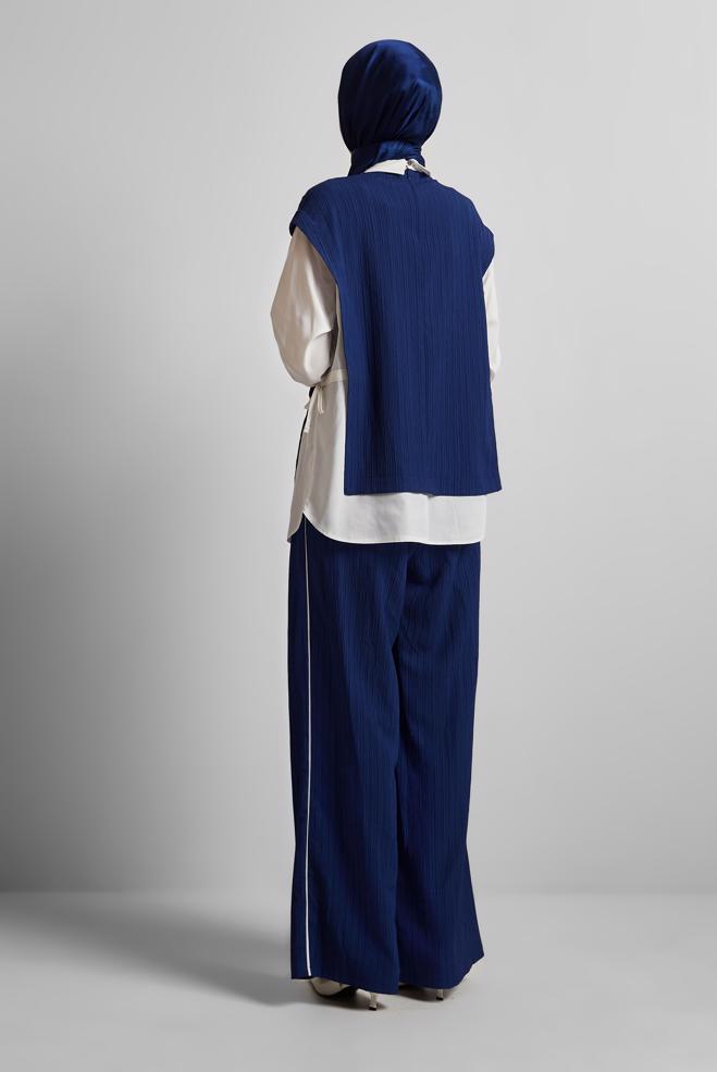 Tesettür giyim LACİVERT GÖMLEK YAKA PANTOLONLU TAKIM 45754 - ALVİNA