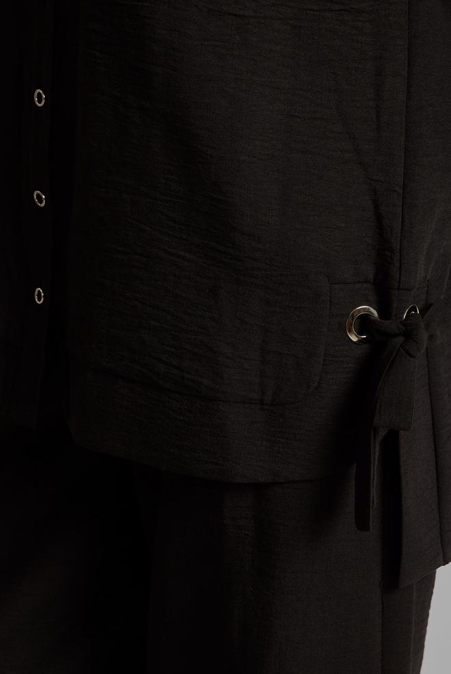 Tesettür giyim SİYAH BAĞLAMA DETAYLI PANTOLONLU TAKIM 45775 - ALVİNA