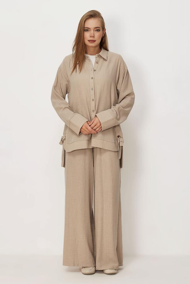 Vêtements hijab BEIGE ENSEMBLE PANTALON NOUÉ 45775 - ALVİNA