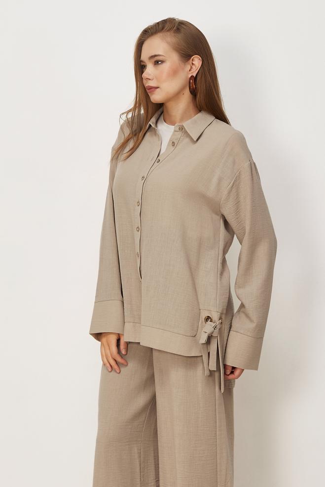 Vêtements hijab BEIGE ENSEMBLE PANTALON NOUÉ 45775 - ALVİNA