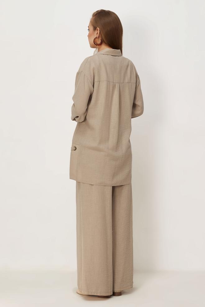 Vêtements hijab BEIGE ENSEMBLE PANTALON NOUÉ 45775 - ALVİNA