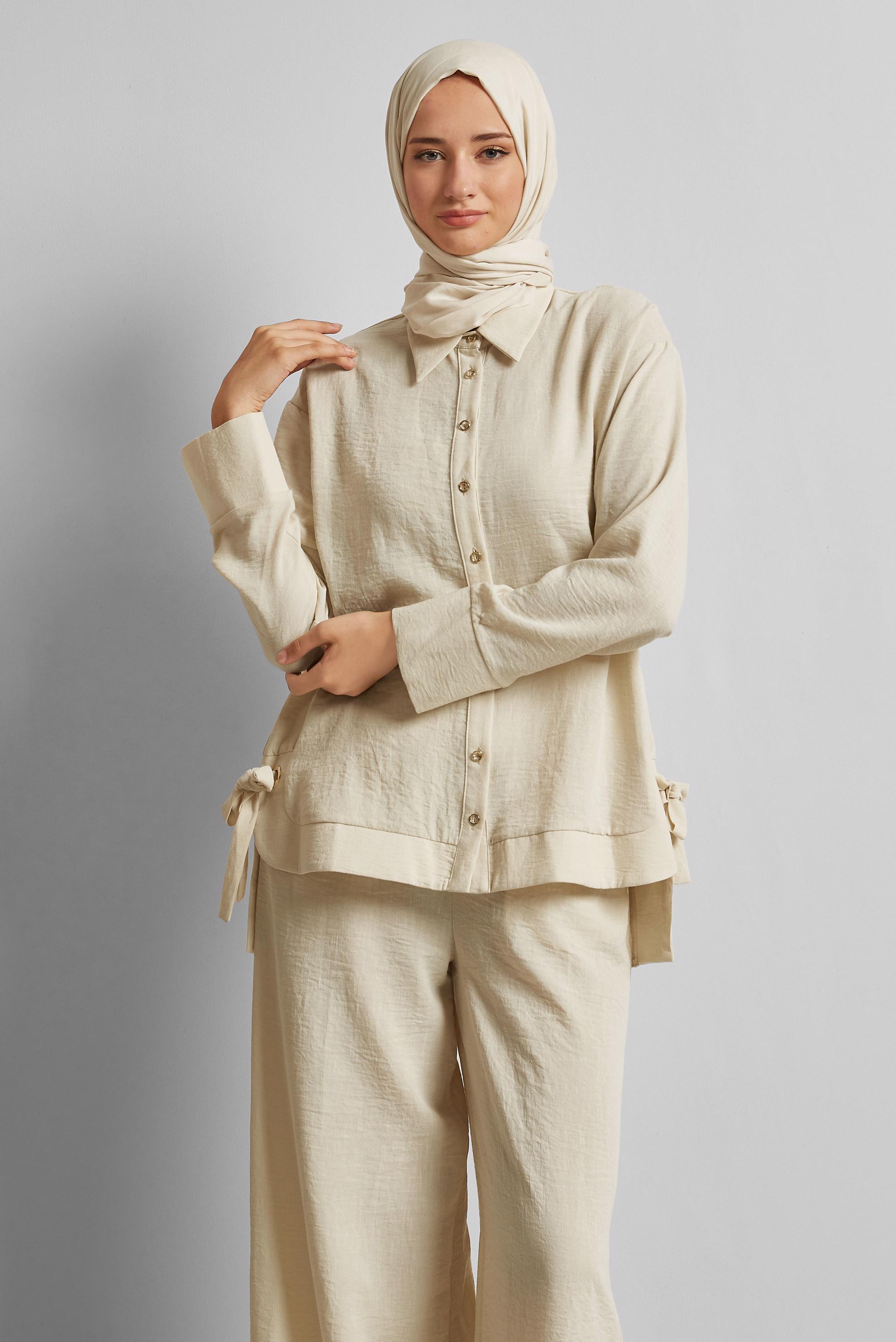 Vêtements hijab ÉCRUE COSTUME PANTALON NOUÉ 45775