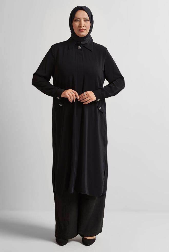 Vêtements hijab NOIR TUNIQUE LONGUE 20554 - ALVİNA