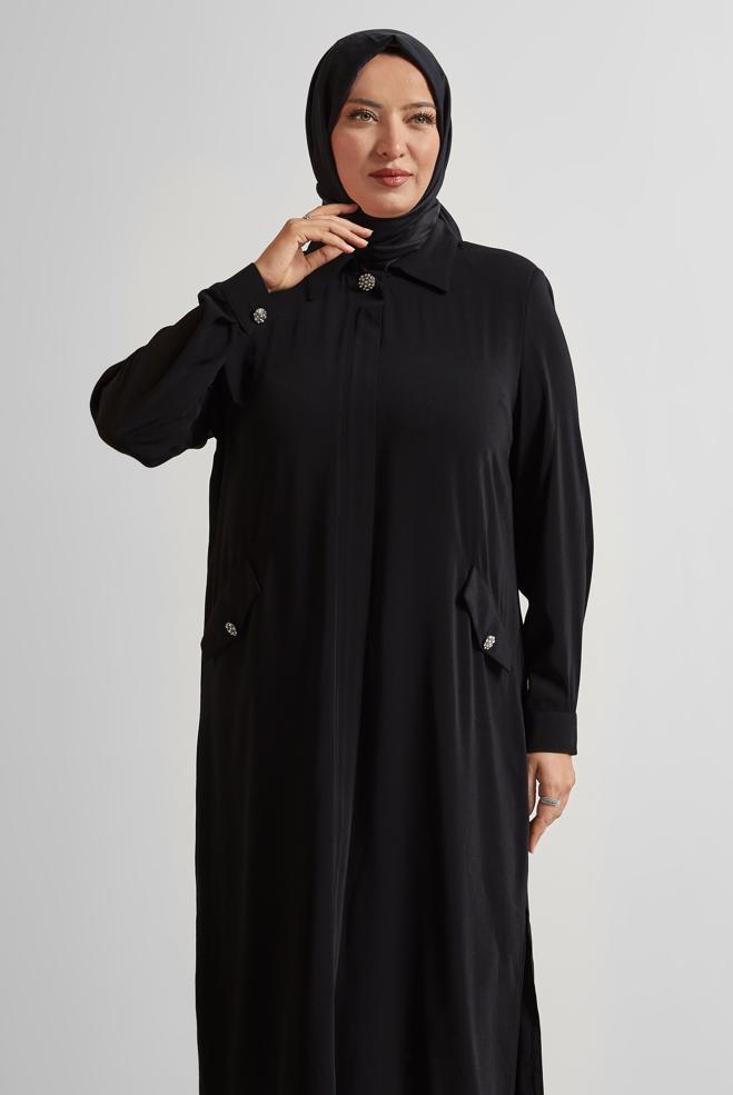 Vêtements hijab NOIR TUNIQUE LONGUE 20554 - ALVİNA