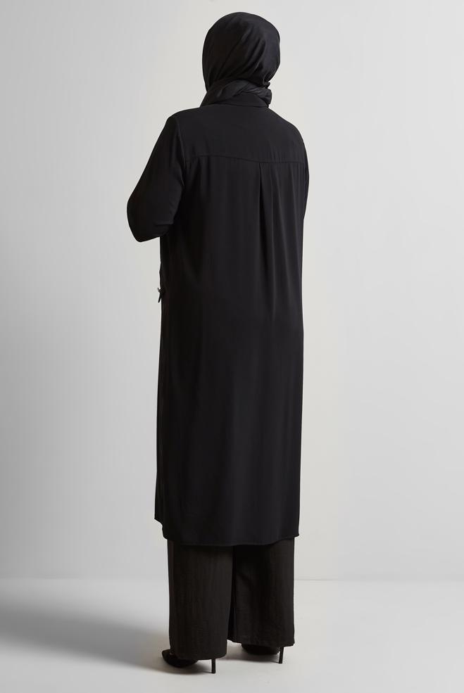 Vêtements hijab NOIR TUNIQUE LONGUE 20554 - ALVİNA