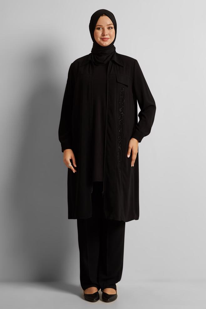 Vêtements hijab NOIR TUNIQUE BRODÉE 20556 - ALVİNA
